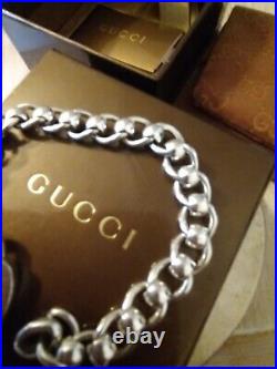 Gucci Vintage Chunky Sterling Silver Rollerball Heart Bracelet 18
