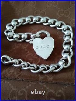 Gucci Vintage Chunky Sterling Silver Rollerball Heart Bracelet 19
