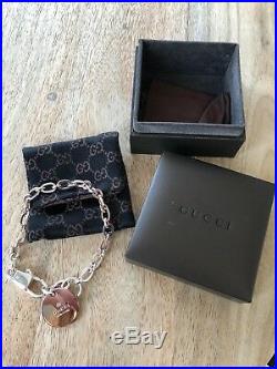 Gucci Womens Sterling Silver Link Chain Round Charm Bracelet