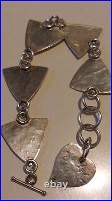 HAMMERED 925 STERLING SILVER HEART CHARM LINK BRACELET 8.5. 36.90GRAMS+Gift Box