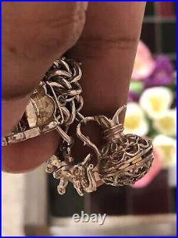 HEAVY Silver Charm Bracelet Loaded with 19 RARE & SUPERB Charms & Locket Charms