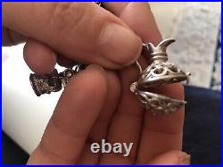 HEAVY Silver Charm Bracelet Loaded with 19 RARE & SUPERB Charms & Locket Charms