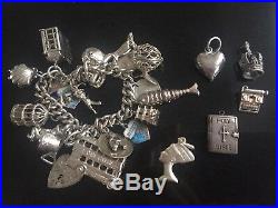 HEAVY Vintage Sterling Silver Charm Bracelet 26 Charms 100g total 1960s 60s