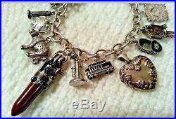 HEAVY Vintage Sterling Silver Chunky Charm Bracelet & Charms, 110.8 gr, Movers