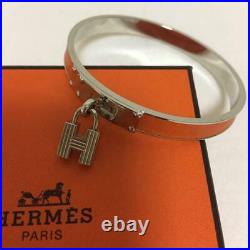 HERMES Clic Clac H charm enamel Bracelet Bangle Silver x Orange Used withBox Good