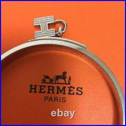 HERMES Clic Clac H charm enamel Bracelet Bangle Silver x Orange Used withBox Good
