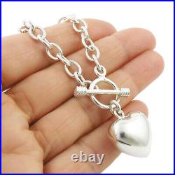 Hallmarked Puffy Heart Charm Hallmarked 925 Sterling Silver Chain Bracelet