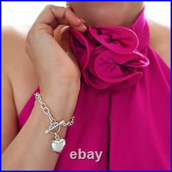 Hallmarked Puffy Heart Charm Hallmarked 925 Sterling Silver Chain Bracelet