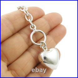 Hallmarked Puffy Heart Charm Hallmarked 925 Sterling Silver Chain Bracelet