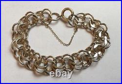 Hallmarked Sterling Silver Fancy Flat Double Curb Chain Charm Bracelet 26g W