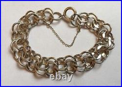 Hallmarked Sterling Silver Fancy Flat Double Curb Chain Charm Bracelet 26g W