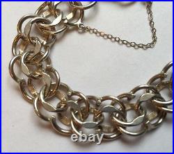 Hallmarked Sterling Silver Fancy Flat Double Curb Chain Charm Bracelet 26g W