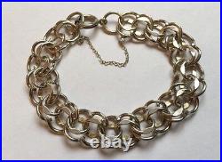 Hallmarked Sterling Silver Fancy Flat Double Curb Chain Charm Bracelet 26g W