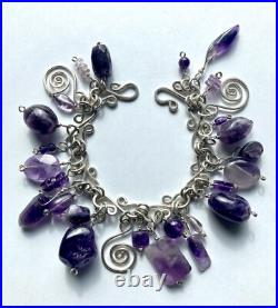 Handcrafted Amethyst Beads & Sterling Silver Charm Bracelet