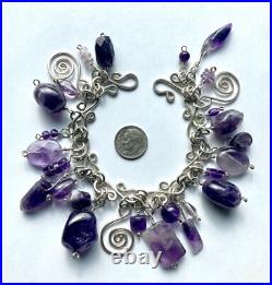 Handcrafted Amethyst Beads & Sterling Silver Charm Bracelet
