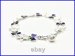 Handmade Elegant 999 Fine Silver Enamel Butterfly Charm Bracelet BL-2
