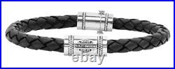 Harley-Davidson Men's Leather Silver Bar & Shield Rope Bracelet, Black HDB0376