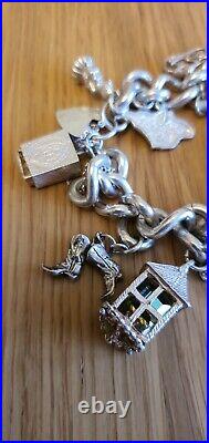 Heavy Chunky Vintage Sterling Silver Charm Bracelet Large Charms 96 grams