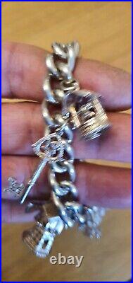 Heavy Chunky Vintage Sterling Silver Charm Bracelet Large Charms 96 grams