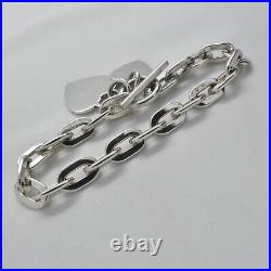 Heavy Solid 925 Silver Chain Bracelet with Heart Charms & Toggle Fastener