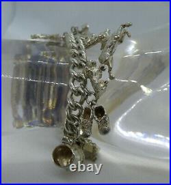 Heavy Vintage 925 Silver Charm Bracelet & Charms 7 (17.8cm) 50g