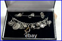 Heavy Vintage Charm Bracelet 925 Silver Large Charms & Padlock Clasp & Box 54g