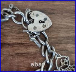 Heavy Vintage Chunky Charm Bracelet Sterling 925 Silver 39.3 grams 8 Charms