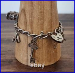 Heavy Vintage Chunky Charm Bracelet Sterling 925 Silver 39.3 grams 8 Charms