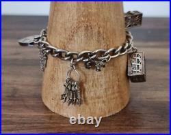 Heavy Vintage Chunky Charm Bracelet Sterling 925 Silver 39.3 grams 8 Charms