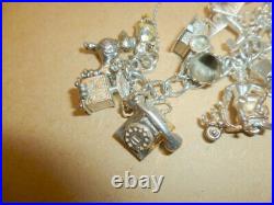 Heavy Vintage Silver Charm Bracelet Curb Link Chain 21 Charms