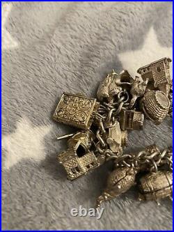 Heavy Vintage Solid Silver Charm Bracelet Brilliant Example 143.4 Grams Opening