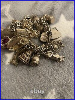 Heavy Vintage Solid Silver Charm Bracelet Brilliant Example 143.4 Grams Opening