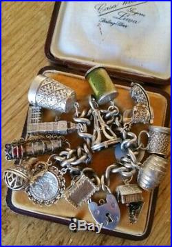 Heavy Vintage Sterling Silver Charm Bracelet & Big Rare Charms 100.5 grams