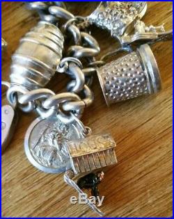 Heavy Vintage Sterling Silver Charm Bracelet & Big Rare Charms 100.5 grams