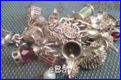 Heavy vintage silver charm bracelet with charms. 1970s