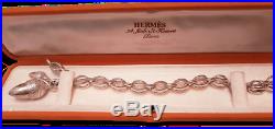 Hermes Vintage Impressive Sterling Silver Acorns Charms Bracelet GM, Rare in Box