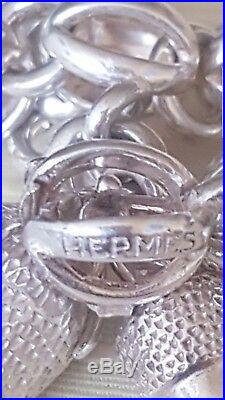 Hermes Vintage Impressive Sterling Silver Acorns Charms Bracelet GM, Rare in Box