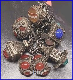ITALIAN STERLING SILVER CHARM BRACELET AND EARRINGS AGATE ONYX CARNELIAN 118g ITALIAN STERLING SILVER CHARM BRACELET AND EARRINGS AGATE ONYX CARNELIAN 118g