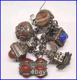 ITALIAN STERLING SILVER CHARM BRACELET AND EARRINGS AGATE ONYX CARNELIAN 118g ITALIAN STERLING SILVER CHARM BRACELET AND EARRINGS AGATE ONYX CARNELIAN 118g