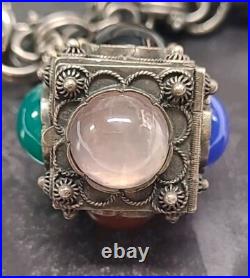 ITALIAN STERLING SILVER CHARM BRACELET AND EARRINGS AGATE ONYX CARNELIAN 118g ITALIAN STERLING SILVER CHARM BRACELET AND EARRINGS AGATE ONYX CARNELIAN 118g