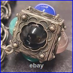 ITALIAN STERLING SILVER CHARM BRACELET AND EARRINGS AGATE ONYX CARNELIAN 118g ITALIAN STERLING SILVER CHARM BRACELET AND EARRINGS AGATE ONYX CARNELIAN 118g