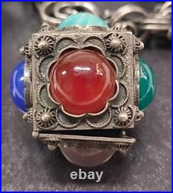 ITALIAN STERLING SILVER CHARM BRACELET AND EARRINGS AGATE ONYX CARNELIAN 118g ITALIAN STERLING SILVER CHARM BRACELET AND EARRINGS AGATE ONYX CARNELIAN 118g
