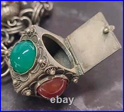 ITALIAN STERLING SILVER CHARM BRACELET AND EARRINGS AGATE ONYX CARNELIAN 118g ITALIAN STERLING SILVER CHARM BRACELET AND EARRINGS AGATE ONYX CARNELIAN 118g