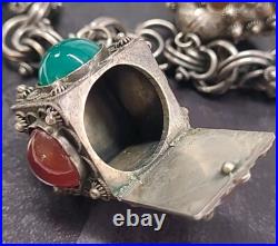 ITALIAN STERLING SILVER CHARM BRACELET AND EARRINGS AGATE ONYX CARNELIAN 118g ITALIAN STERLING SILVER CHARM BRACELET AND EARRINGS AGATE ONYX CARNELIAN 118g