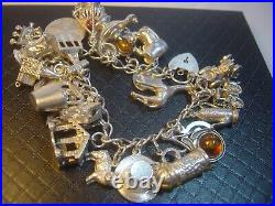 Incrediblemassive Solid Silver Charm Bracelet-vintage Heavy- 7. 27 Unusu Charms