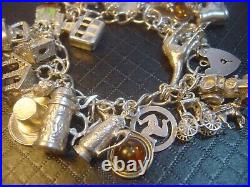 Incrediblemassive Solid Silver Charm Bracelet-vintage Heavy- 7. 27 Unusu Charms