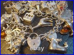 Incrediblemassive Solid Silver Charm Bracelet-vintage Heavy- 7. 27 Unusu Charms