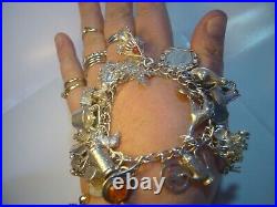 Incrediblemassive Solid Silver Charm Bracelet-vintage Heavy- 7. 27 Unusu Charms