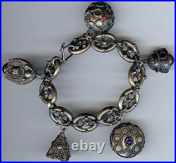 Italy Handmade Vintage 800 Silver Ornate Bauble Gems Charm Bracelet