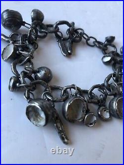 JENNIE GILL Oxidised Sterling Hallmarked 925 Silver & Enamel Charm Bracelet